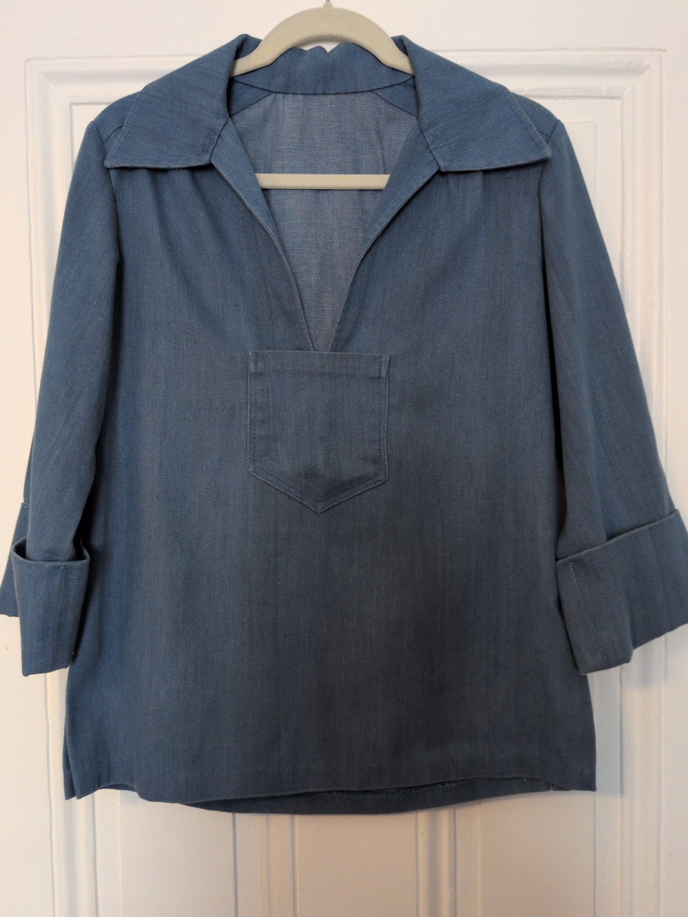 Vintage Classic Blue Tunic Top with Patch Pocket